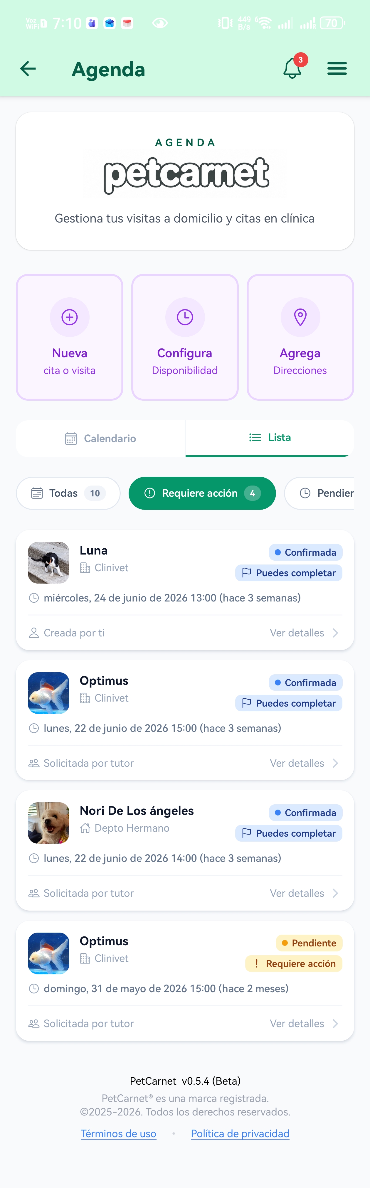 Agenda de citas en petcarnet
