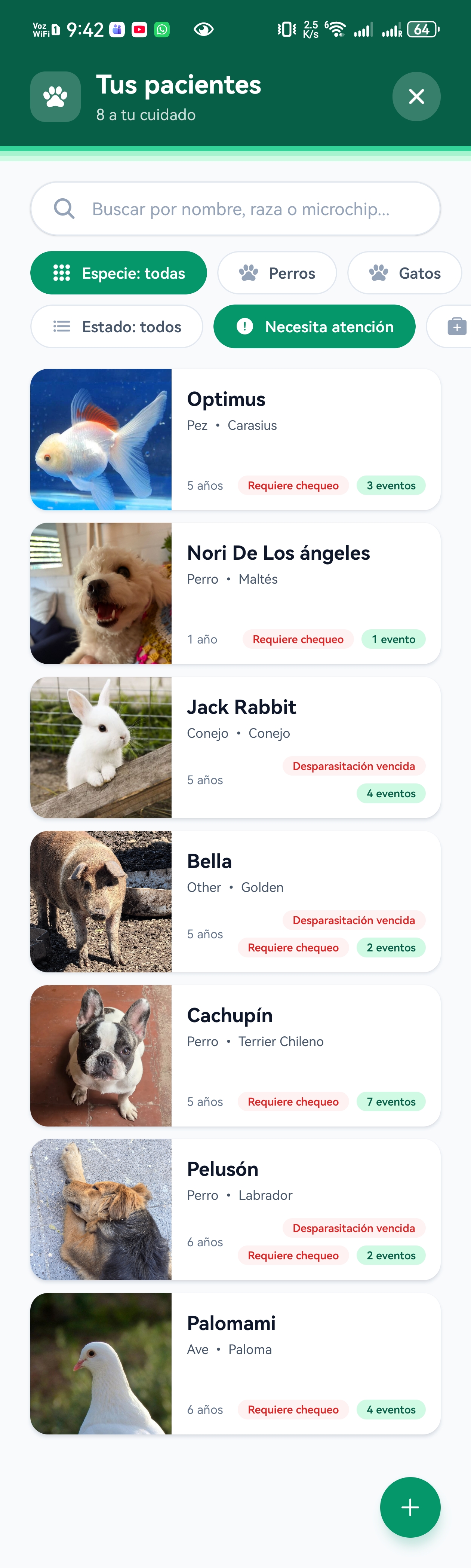 Lista de pacientes en petcarnet